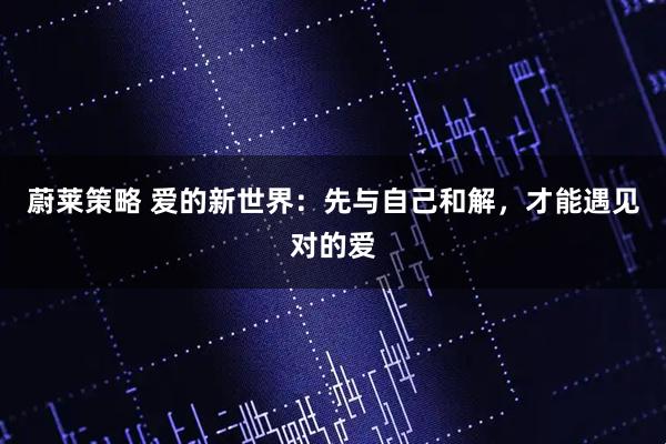蔚莱策略 爱的新世界：先与自己和解，才能遇见对的爱